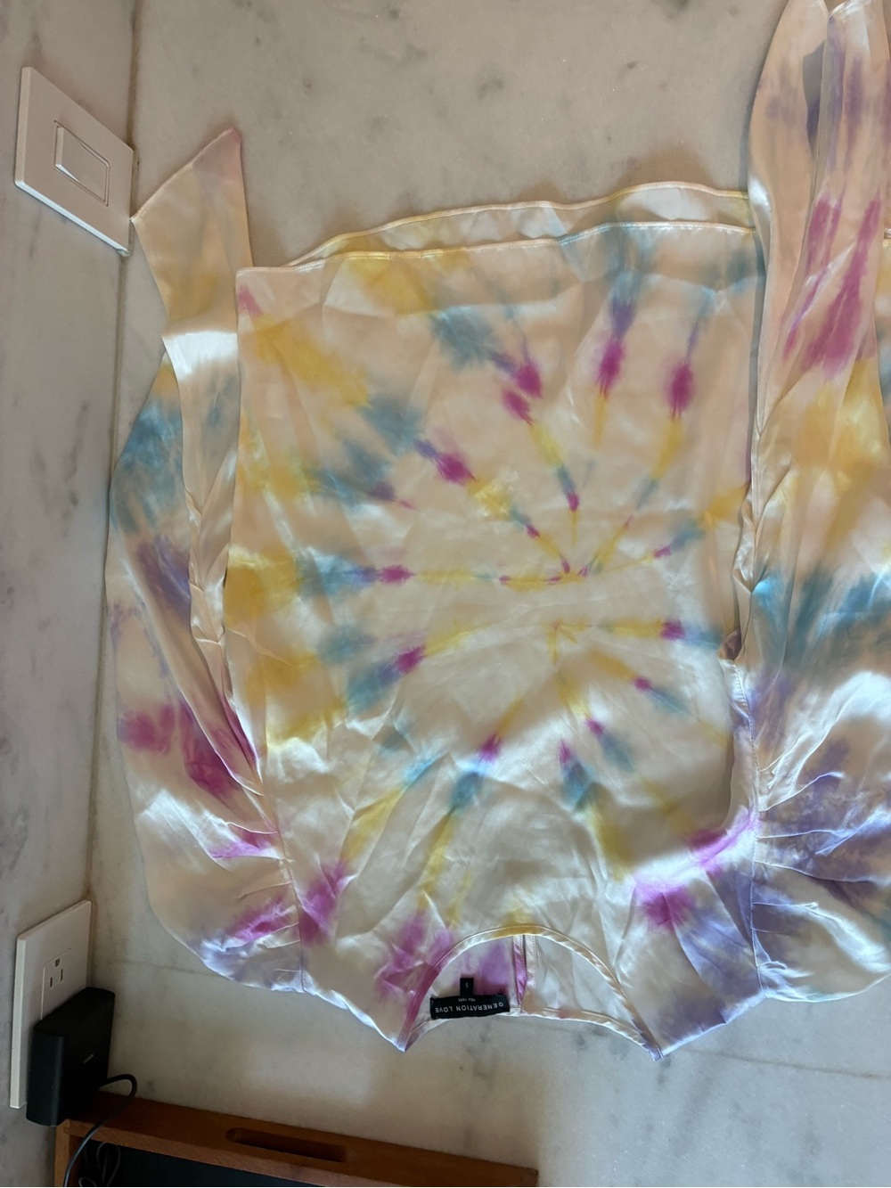 Generation Love Pastel Tie-Dye Satin Top in Yellow, Pink & Lavender